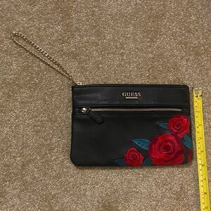 GUESS Black Clutch with embroidered Red Roses